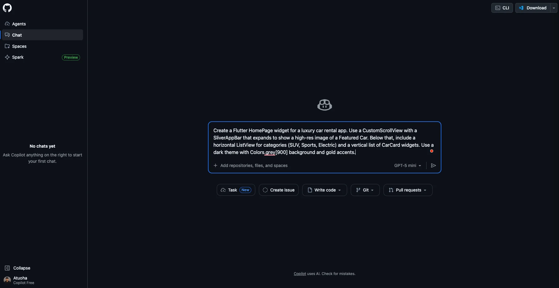 IMG of Copilot with prompt entry