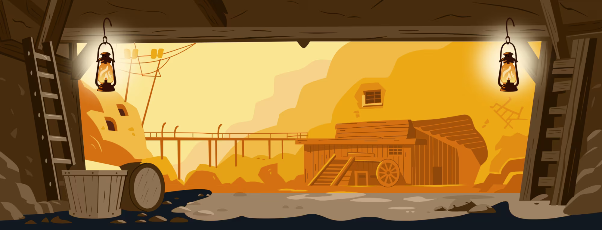 Added oil lamps to the gold mine scene