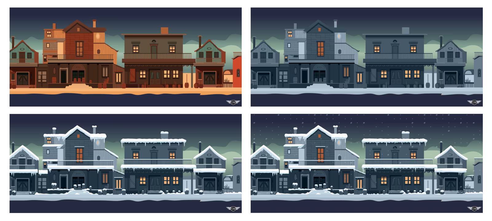 Snow mode applied to the town background