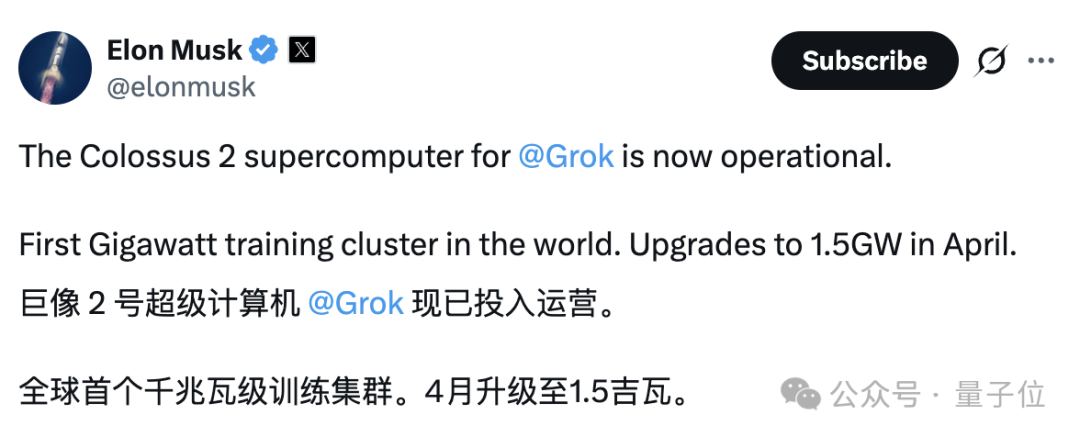 马斯克最大算力中心建成了：全球首个 GW 级超算集群，再创世界纪录