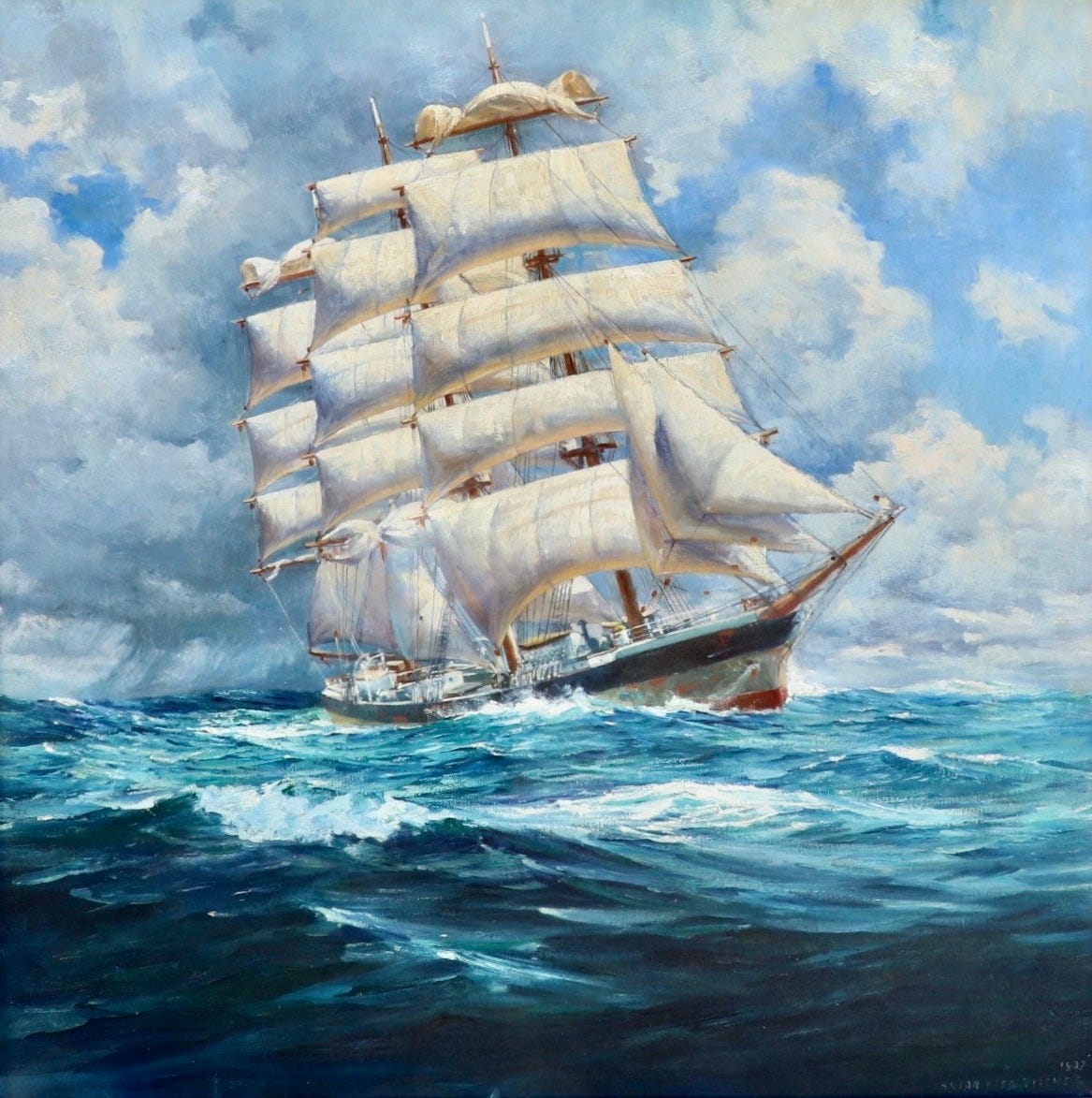 Image 1: Ship at Sea' by Anton Otto Fischer (American- 1882-1962) : Original Oil Painting “Ship at Sea”, Anton Otto Fischer, 1937.